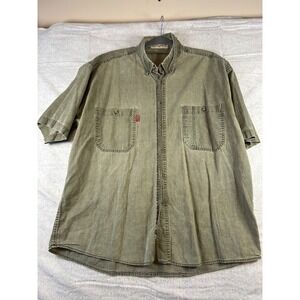 Bugle Boy Men's Short Sleeve‎ Button Up Shirt Olive Green Casual Size XL